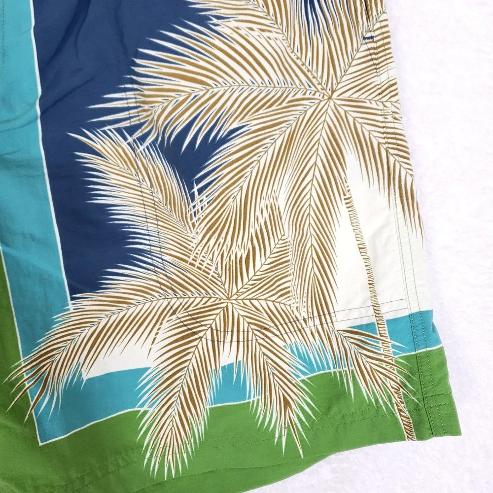 Tommy Bahama Swim Trunks M Colorblock Green Blue Palm Tree Board Shorts‎